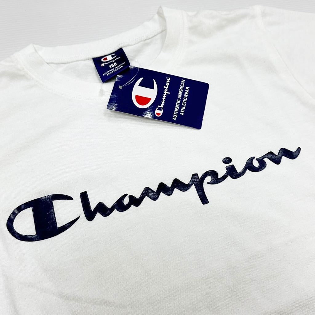 新品18644 Championチャンピオン150cm ホワイト白　長袖Tシャツ 胸プリントロゴ丸首Tシャツ オールシーズンキッズジュニア男女兼用_画像3