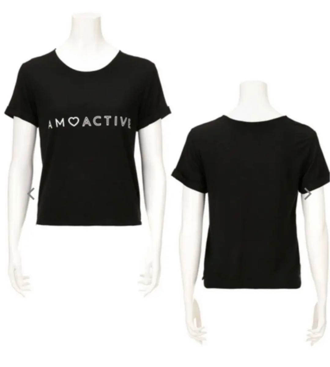 新品18089 Mサイズ アモスタイル アモアクティブAMO ACTIVE ２枚組黒白ブラックホワイト 半袖Tシャツ トリンプジムウェアヨガトレーニングの画像2