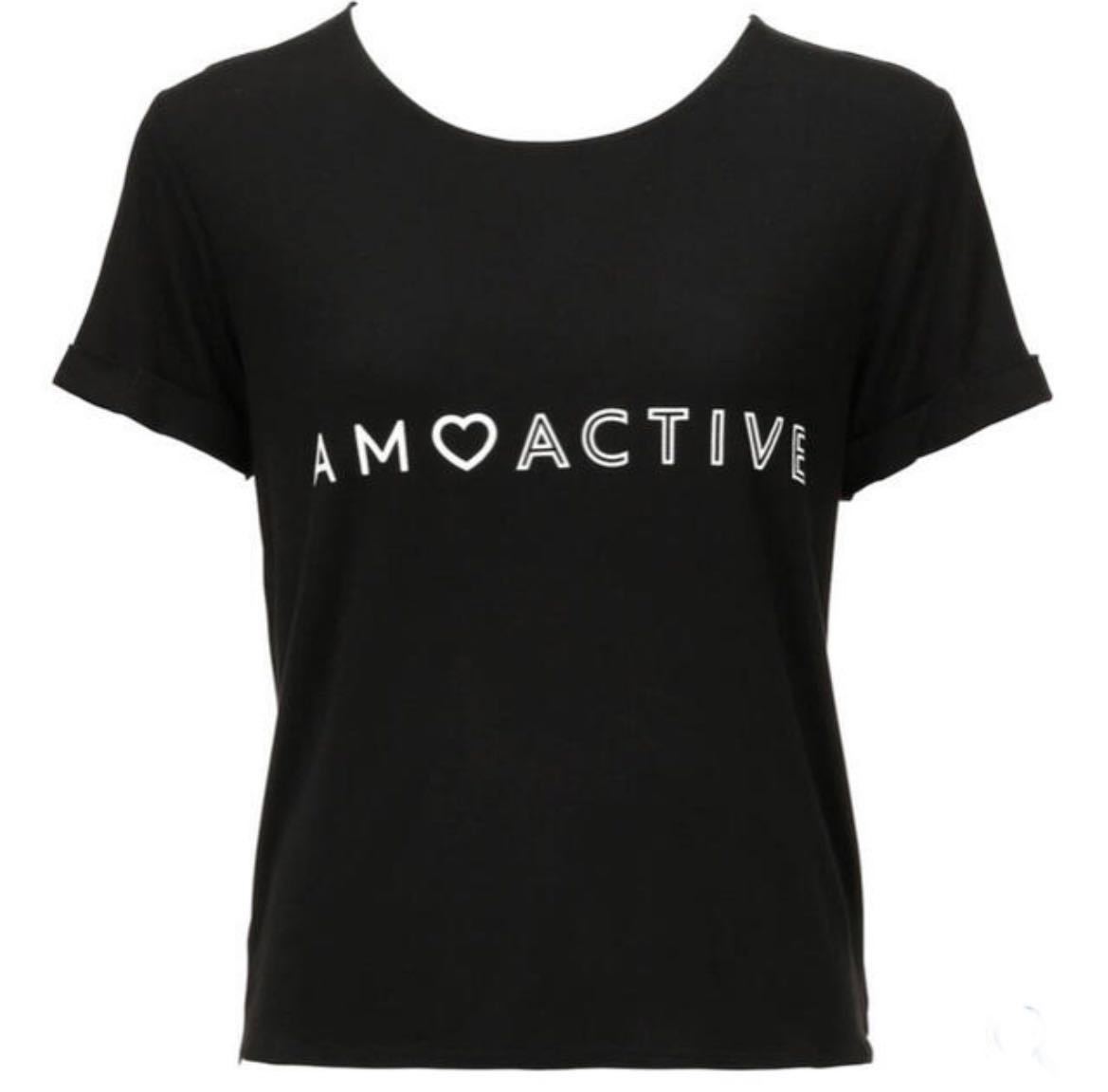 新品18089 Mサイズ アモスタイル アモアクティブAMO ACTIVE ２枚組黒白ブラックホワイト 半袖Tシャツ トリンプジムウェアヨガトレーニングの画像3