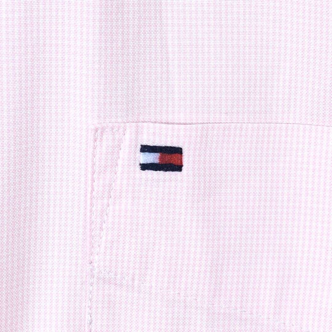 【送料無料】トミーヒルフィガー ボタンダウンシャツ ロゴ刺繍 チェック 薄ピンク マチ付 長袖シャツ TOMMY HILFIGER サイズS 古着 @CA1326_画像5