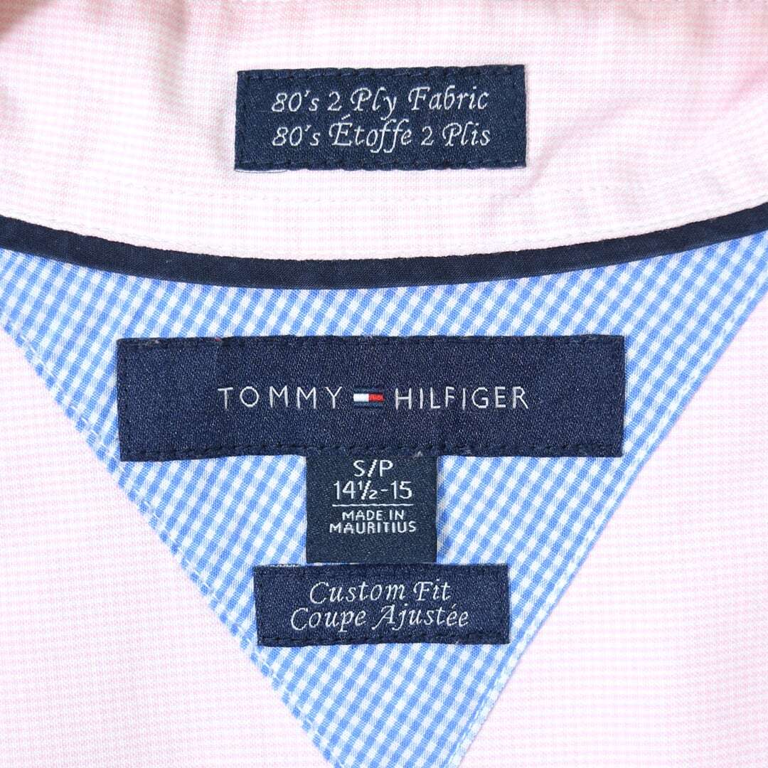 【送料無料】トミーヒルフィガー ボタンダウンシャツ ロゴ刺繍 チェック 薄ピンク マチ付 長袖シャツ TOMMY HILFIGER サイズS 古着 @CA1326_画像7