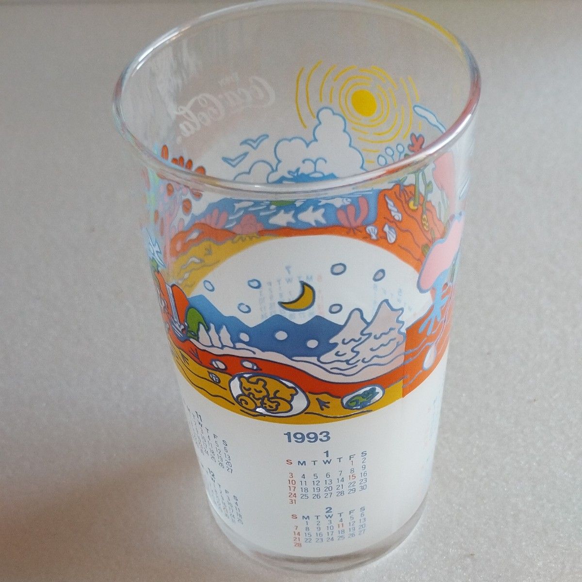 昭和~平成レトログラス　３個　コカコーラ　1984ロス五輪　1993カレンダー　白洋舎佐々木ガラス