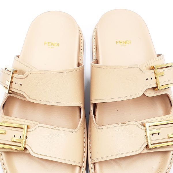 フェンディ FENDI サンダル 靴 シューズ 8X8326 レザー ゴールド金具 G金具 約24.5-25cm相当 ベージュ系 レディース メンズ 01-24032706-X_画像4