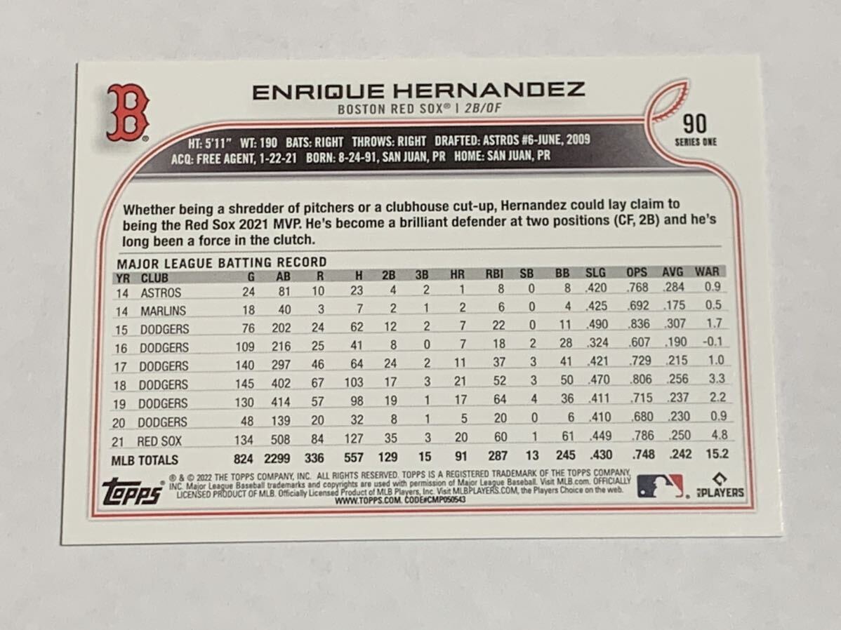 ENRIQUE KIKE HERNANDEZ 2022 TOPPS SERIES 1 #90 DODGERS 即決_画像2