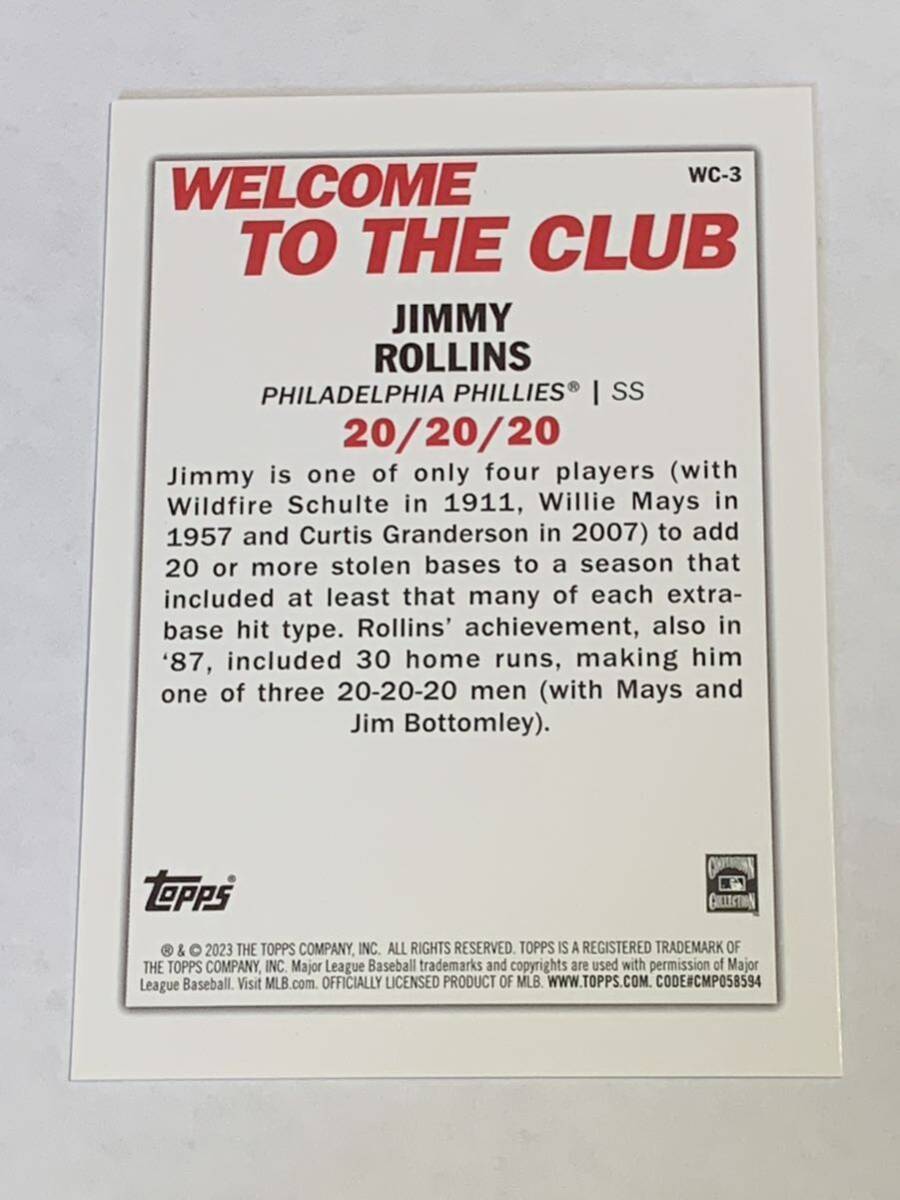 JIMMY ROLLINS 2023 TOPPS WELCOME TO THE CLUB 20/20/20 INSERT PHILLIES 即決_画像2