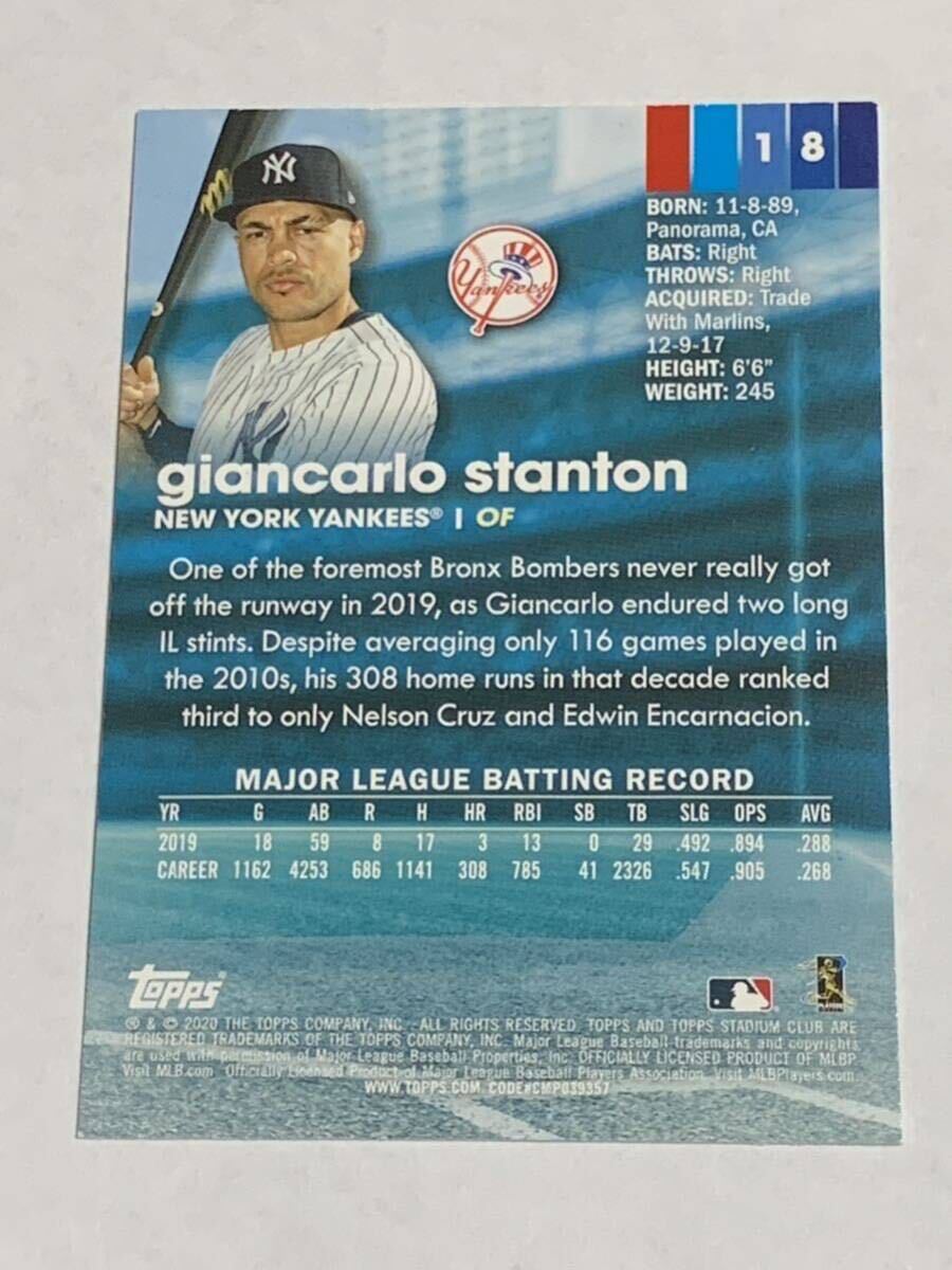 GIANCARLO STANTON 2020 TOPPS STADIUM CLUB #18 YANKEES やや難有り 即決_画像2