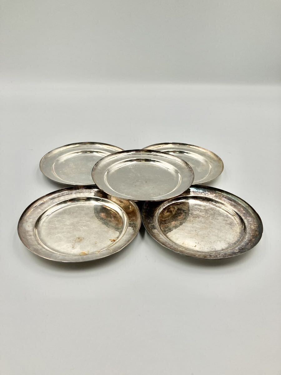 ヴィンテージ 小皿5枚 純銀 生駒製 小皿総重量112g 保存箱 保存袋付き_画像2