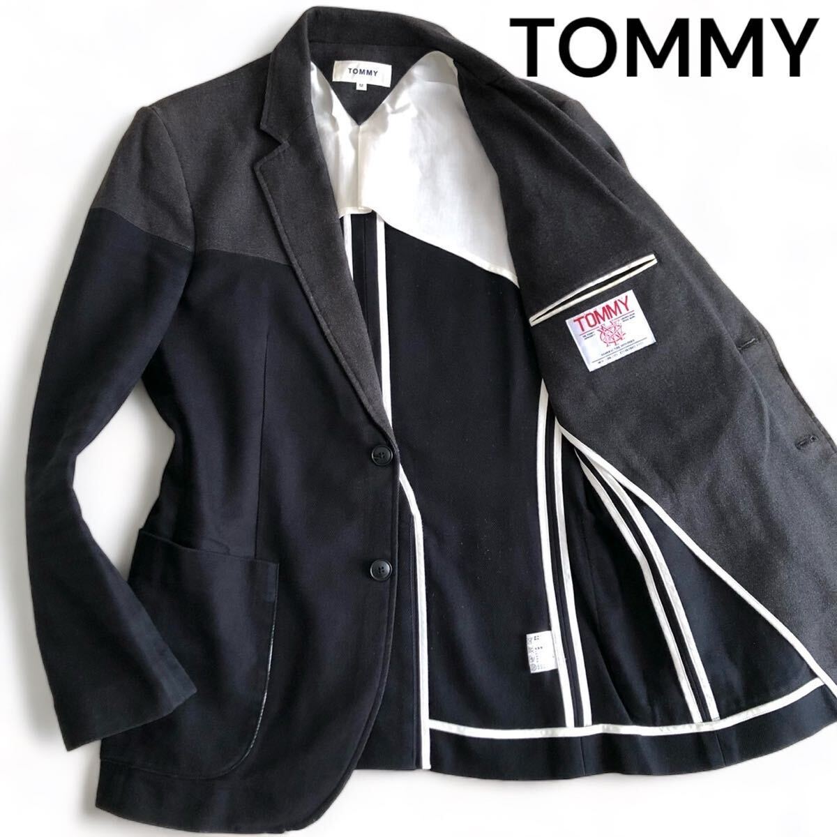 極美品/Mサイズ●TOMMY テーラードジャケット ブレザー アンコン 春服 メンズ ビジネス トミー 切替 ネイビー グレー 