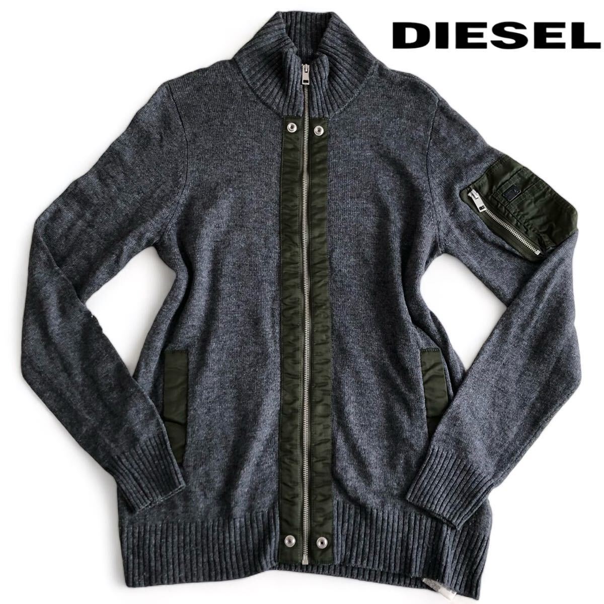 極美品/M相当●DIESEL 切替 ニット ジャケット ウール セーター 春服 メンズ ディーゼル カーディガン ジップ ドライバーズ ブルゾン