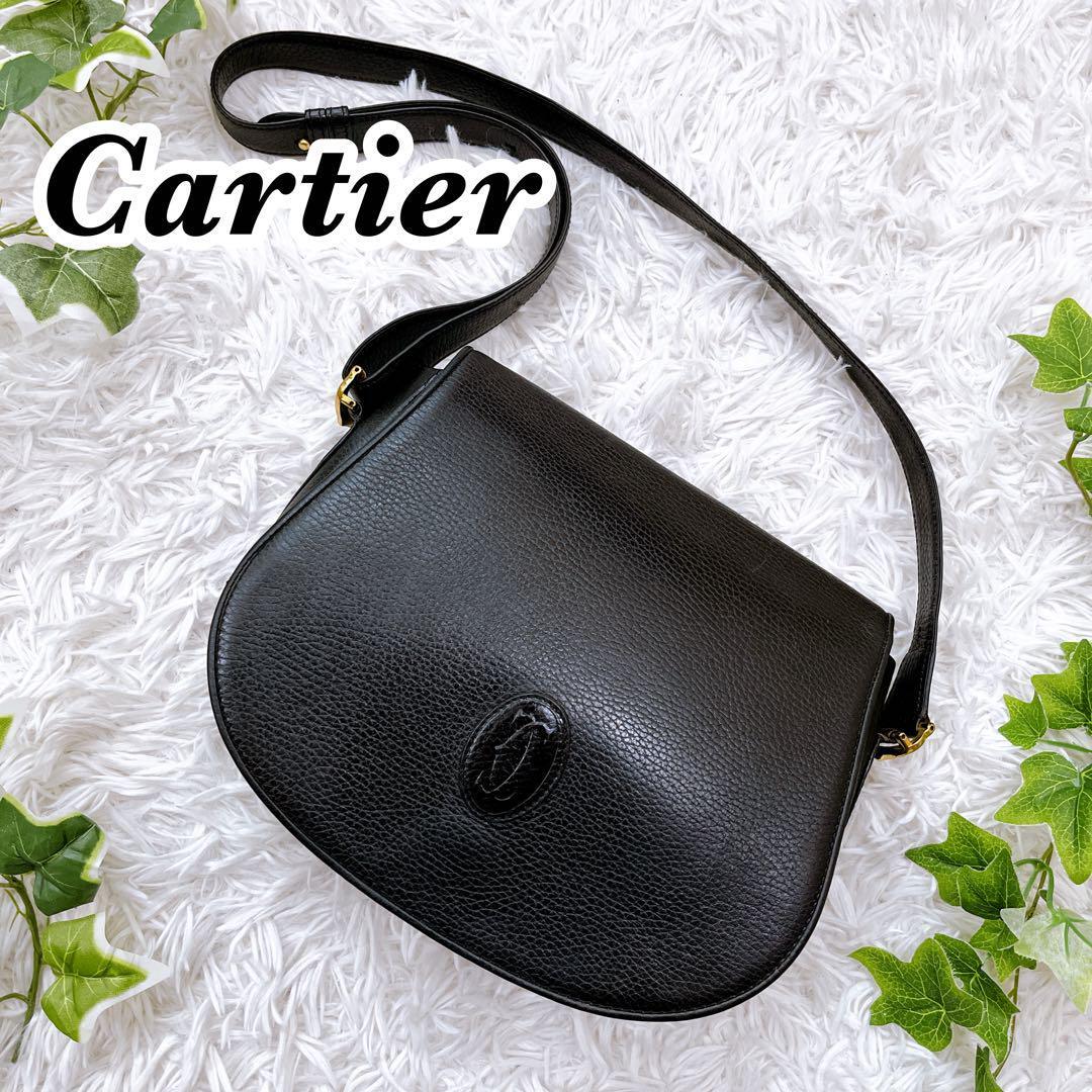 送料無料　Cartier　カルティエ　ショルダーバッグ　マストライン　レザー　シボ革　ブラック　黒_画像1