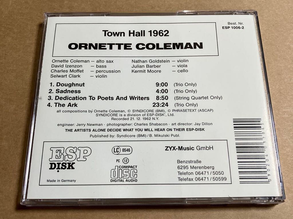 CD ORNETTE COLEMAN / TOWN HALL, 1962 ESP1006-2 オーネット・コールマン ESP DISK_画像2