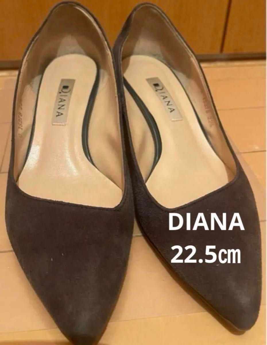 【中古】DIANA ダイアナ　ハイヒール　太ヒール　パンプス　グレー