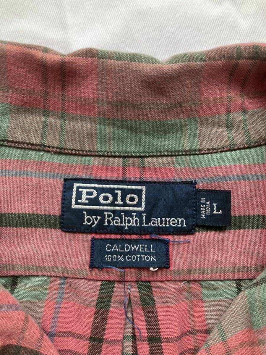 名作 90s ポロラルフローレン 開襟半袖チェックシャツ Lサイズ レアカラー CALDWELL 旧タグ Polo ralph lauren S/S Shirts_画像5