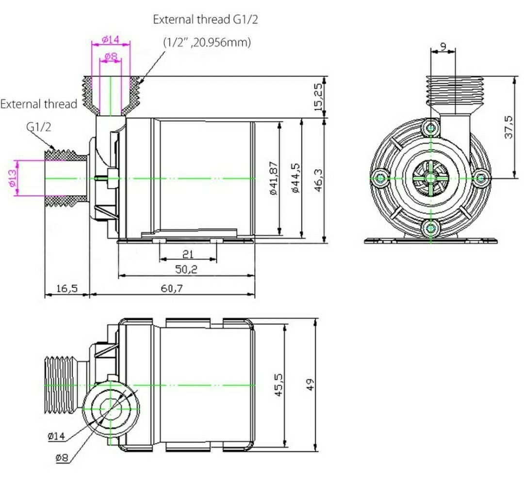 水槽 水中ポンプ ウォーターポンプ ブラシレスモーター DC12V ワンタッチニップル付きUSBから電源とれます コード2m 流量 800l/h 19W、の画像5