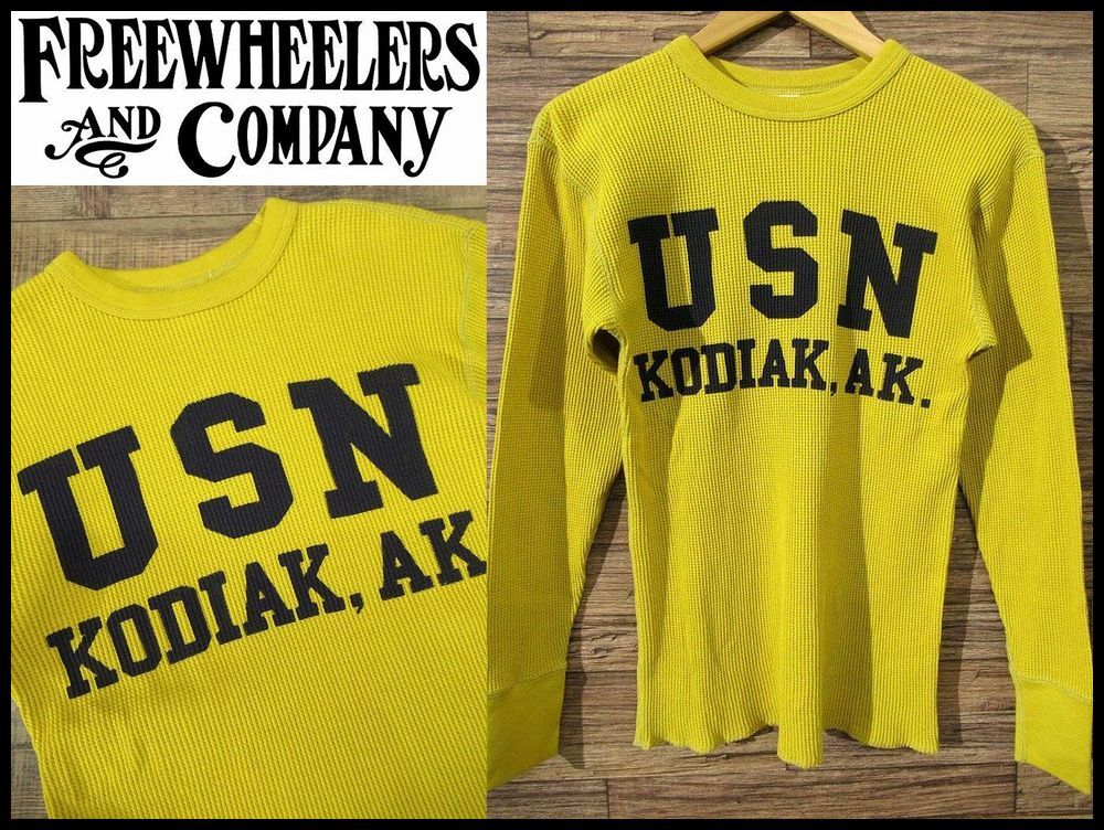送料無料 美品 FREEWHEELERS フリーホイーラーズ POWER WEAR U.S.N.KODIAK,ALASKA BASE 40s カスタムモデル ワッフル サーマル Tシャツの画像1