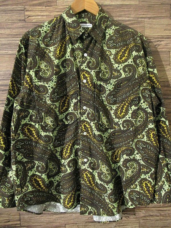 送無 2回着用の極美品 定価26,400円 F-LAGSTUF-F FLAGSTUFF フラグスタフ 21AW Paisley L/S Shirts 長袖 ペイズリー シャツ 総柄 GREEN M_画像4