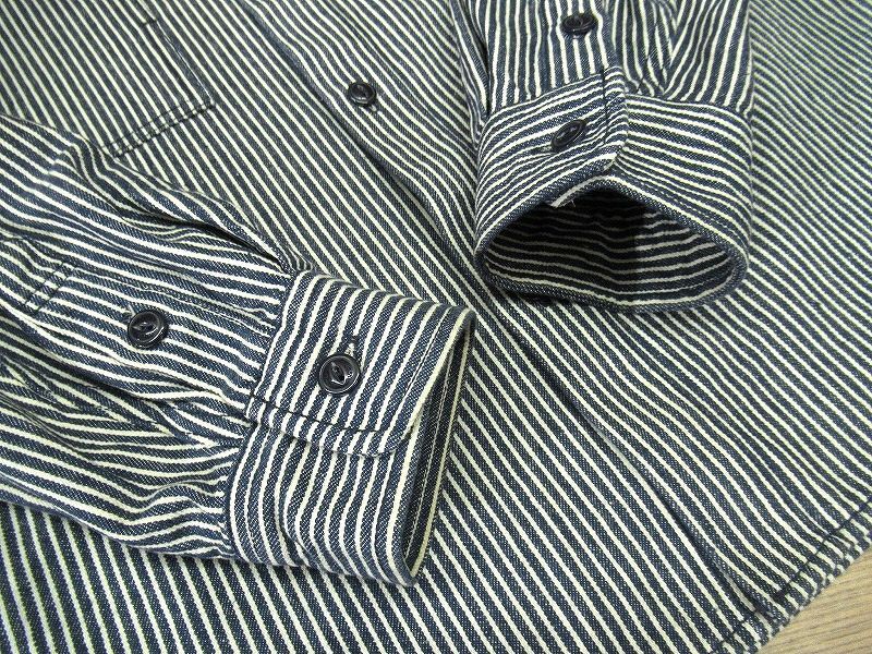 送無 希少 00s オールド Stussy ステューシー バック ロゴ チェーン刺繍 ヒッコリー ストライプ カバーオール ワーク シャツ ジャケット Lの画像5