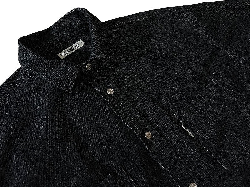 ■ XL 2回のみ着用 極美品 COOTIE クーティー 23ss Denim Work Shirt Black One Wash ワイドシルエット ブラック デニム ワーク シャツ 黒の画像5