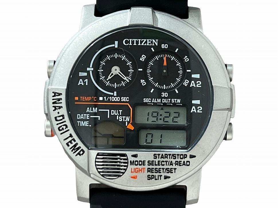 送無 新品 CITIZEN シチズン 限定 JG0070-11E RECORD LABEL レコードレーベル ANA-DIGI TEMP アナデジ テンプ クロノグラフ 腕時計 黒 ②_画像4