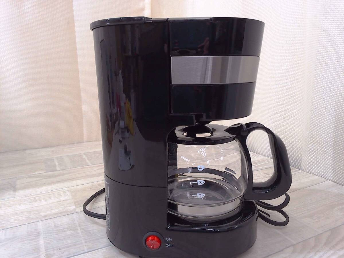 02494PS24【未使用】ドリテックdretec コーヒーメーカー 全自動 ドリップ式 4杯 0.65L 濃さ2段階調整 ガラスサーバー CM-101 ブラック