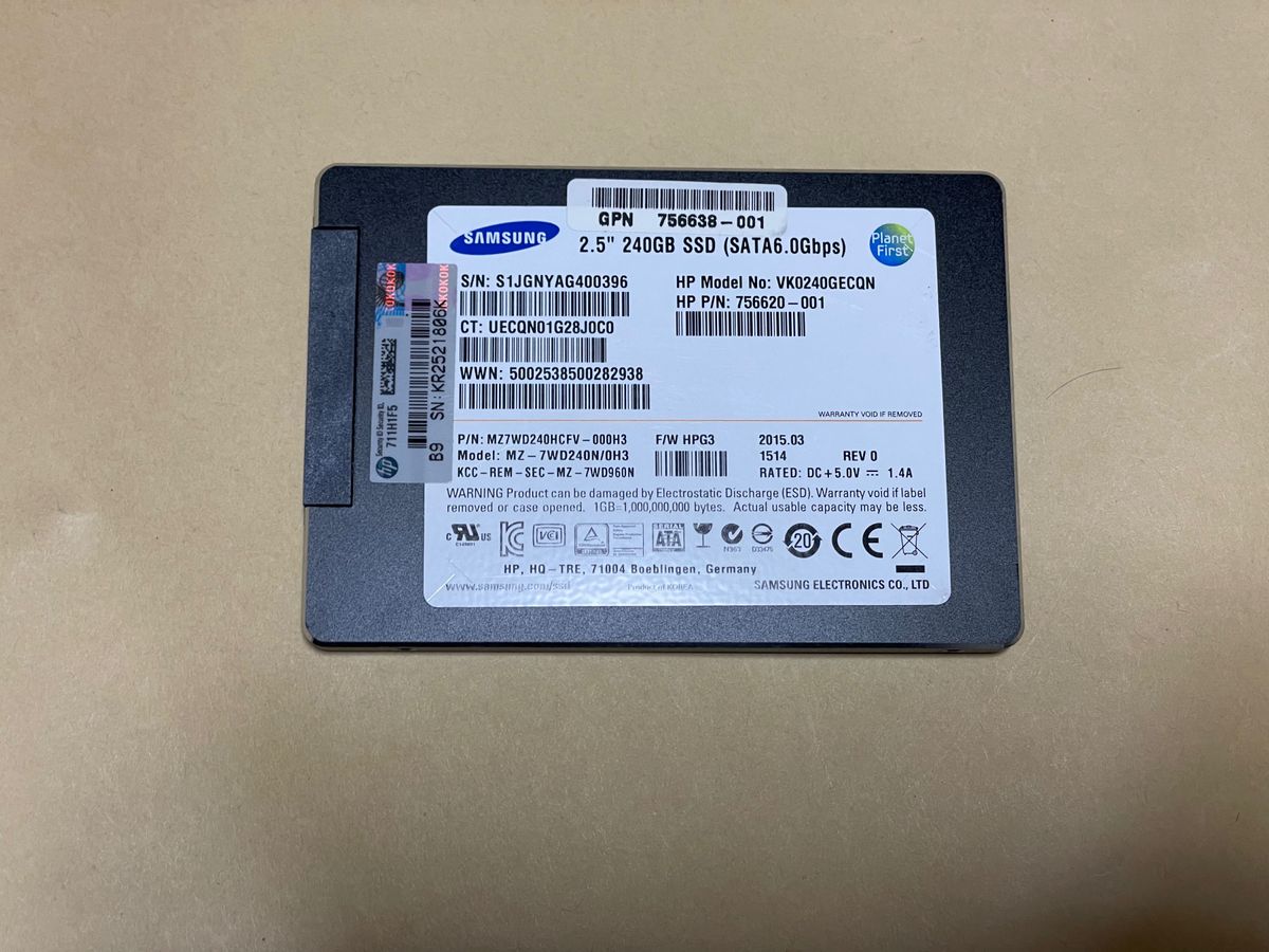 Samsung SSD SM843tn 840pro相当 240GB SATA 2.5インチ 正常診断 MLC 長寿命 停電時保護