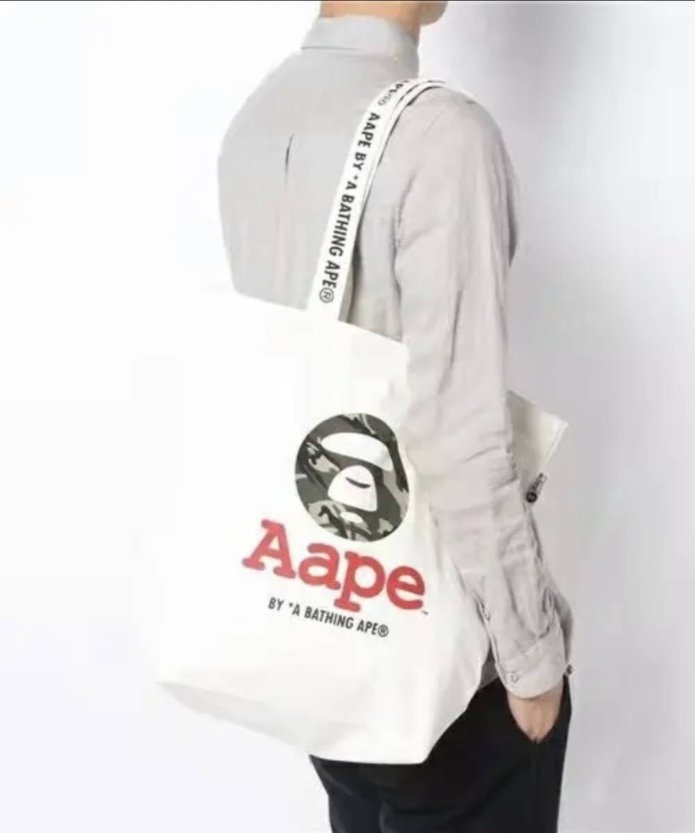 BAPE◆A BATHING APE／ホワイト コットン／カレッジ ロゴ トートバッグ◆ア ベイシング エイプ◆キャンバス／エコバッグ／付録ノベルティ