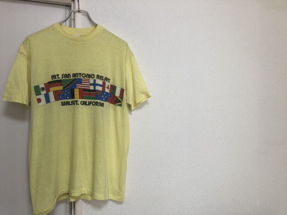 【送料無料】80sヴィンテージ MADE IN USAアメリカ製プリントTシャツsize L程度 裾シングル_画像1