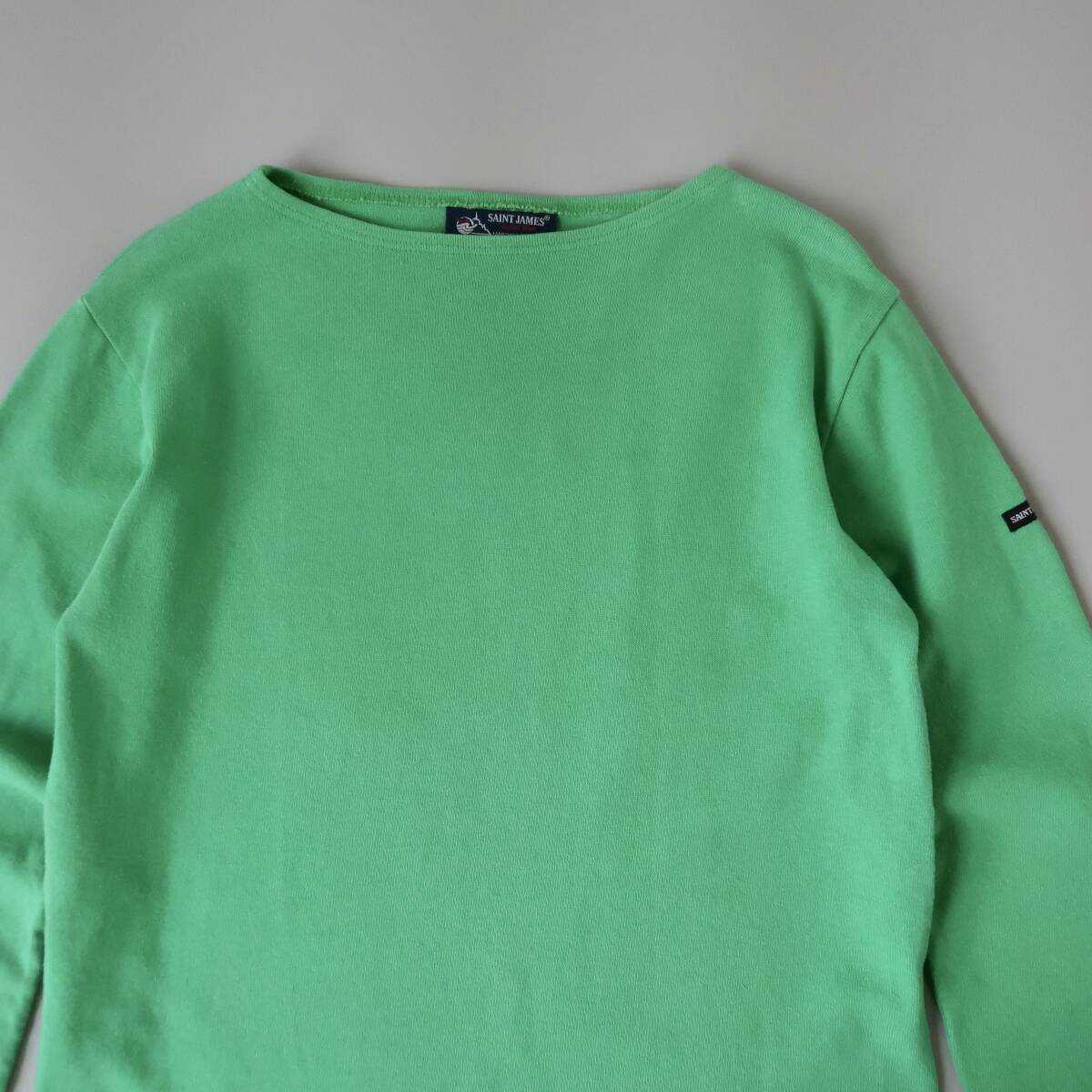 [SAINT JAMES Wesson green Apple solid bus k shirt inscription 3.5/SM France made ] St. James green undecorated fabric blue apple 