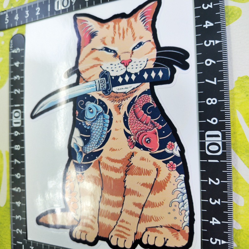 猫 ステッカー 15×11 (cm) Cat05    [にゃんこ 侍 タトゥー 入れ墨 ジョーク ]の画像6