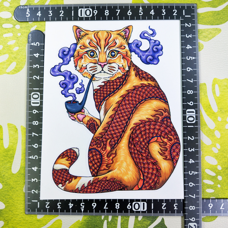猫 ステッカー 15×11.5 (cm) Cat06　　 　[にゃんこ 侍 タトゥー 入れ墨 ジョーク ]_画像2
