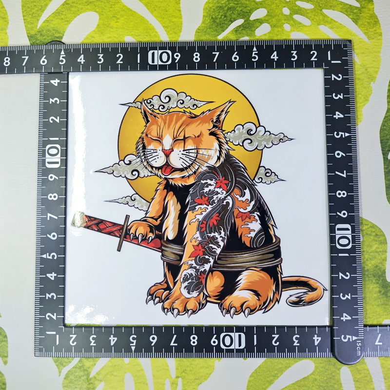 猫 ステッカー 13×12.5 (cm) Cat01    [にゃんこ 侍 タトゥー 入れ墨 ジョーク ] の画像2