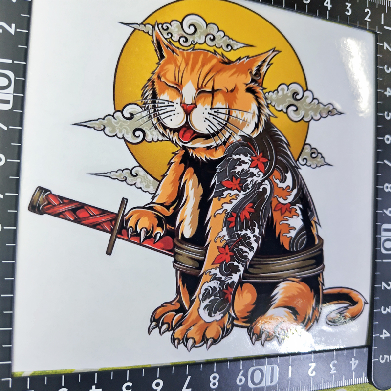 猫 ステッカー 13×12.5 (cm) Cat01    [にゃんこ 侍 タトゥー 入れ墨 ジョーク ] の画像7