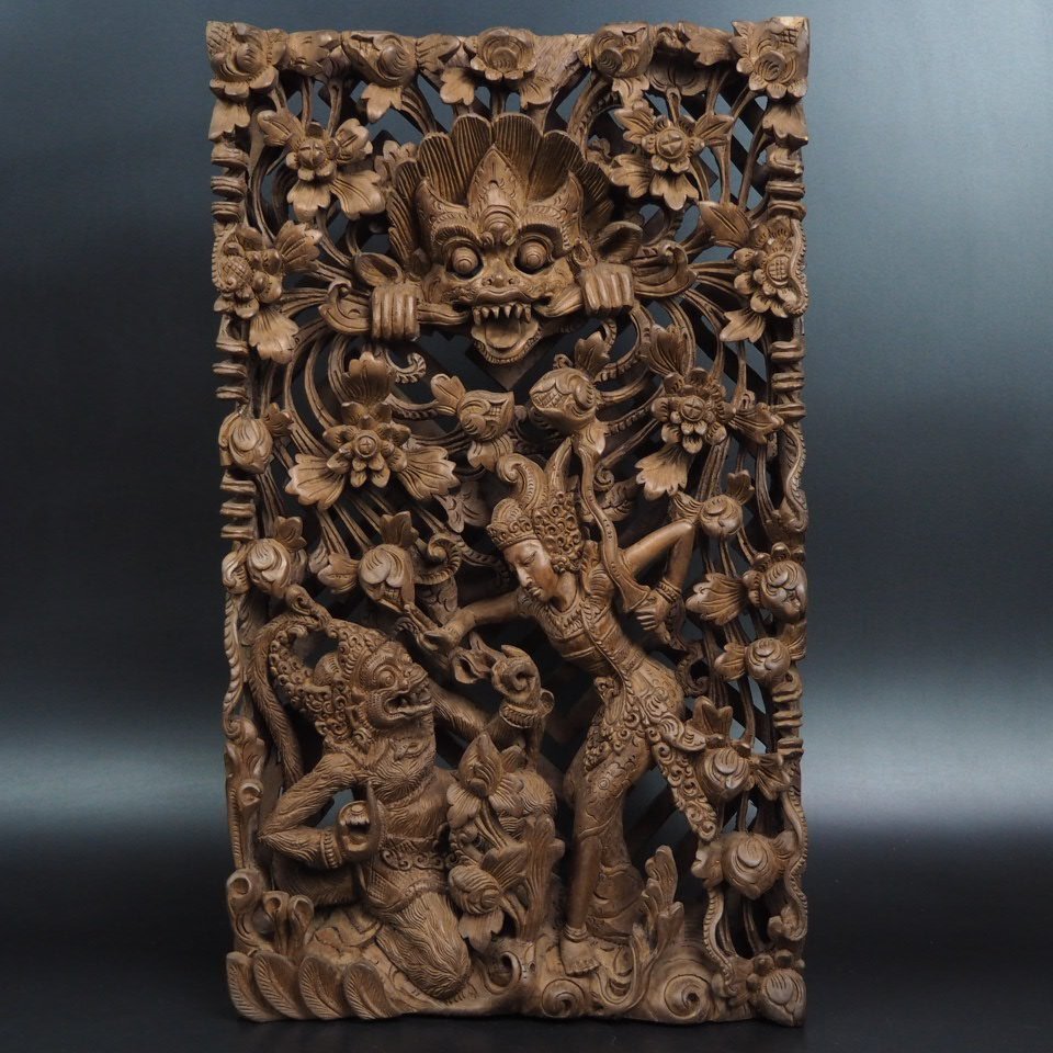 【金富士】時代物　仏教美術　透かし彫り木彫　一枚板彫り　49×28.5ｃｍ