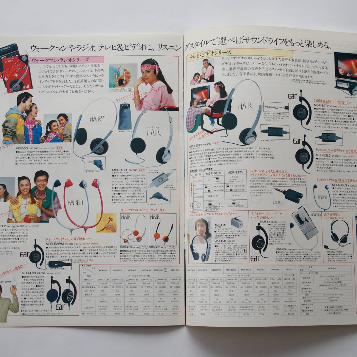 【カタログ】「SONY ステレオ/モノラル ヘッドホン 総合カタログ」1982年(昭和57年)3月 　H・AIR MDR-80T/MDR-70T/MDR-30T/MDR-50L 他掲載_画像4