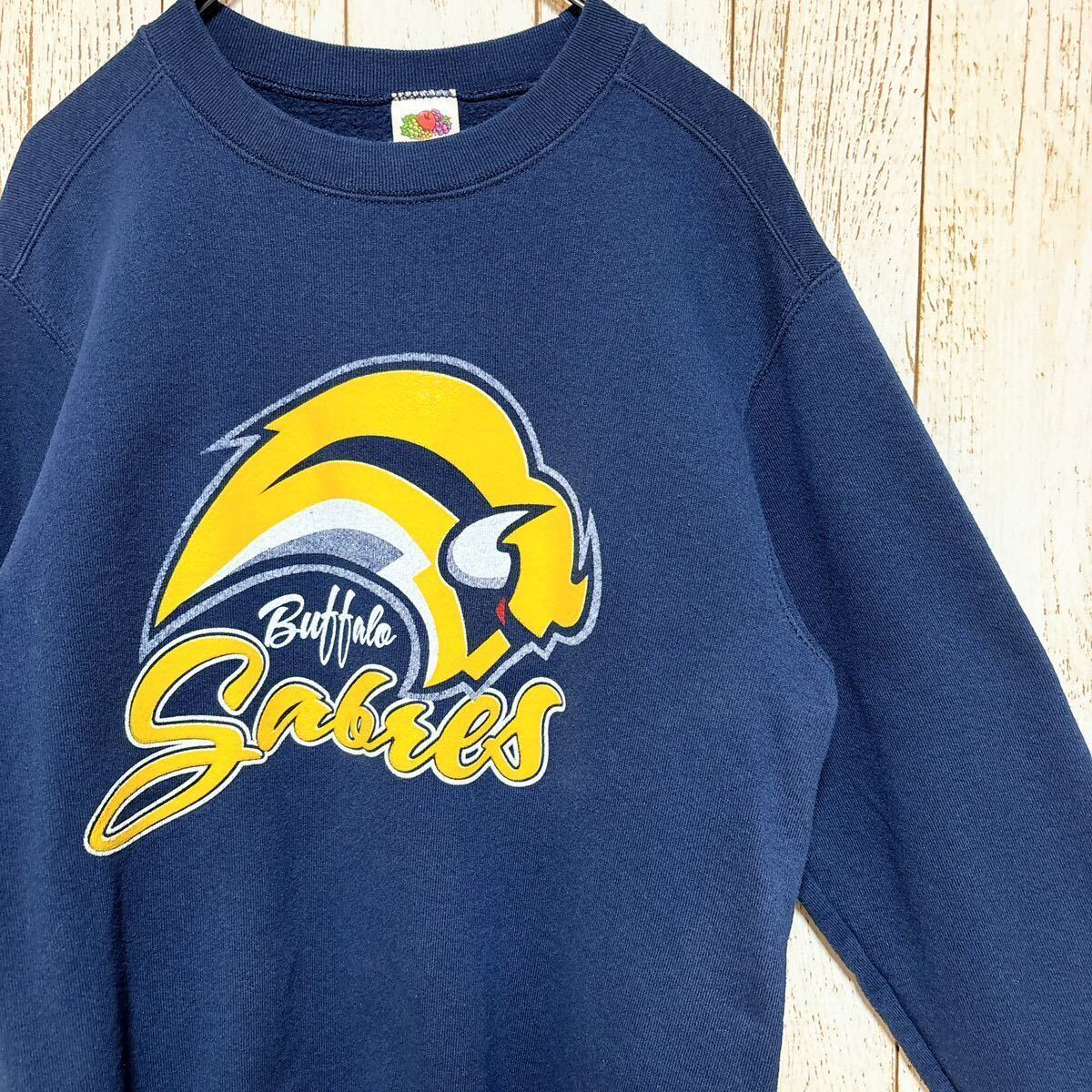 90s FRUIT OF THE LOOM NHL Buffalo Sabres バッファロー・セイバーズ プリント スウェット トレーナー S USA古着 アメリカ古着_画像1