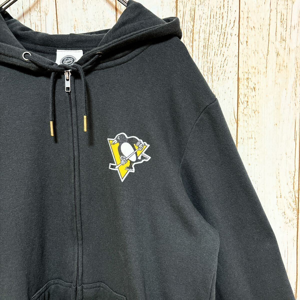 NHL Pittsburgh Penguins ピッツバーグ・ペンギンズ プリント フルジップ スウェット パーカー M USA古着 アメリカ古着_画像1