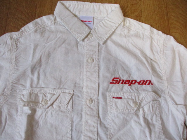 スナップオンレーシング　ビンテージ　肉厚刺繍入り　白　ワークシャツ　未使用　サイズM　デッドストック　ツナギ・ジャケット_画像6