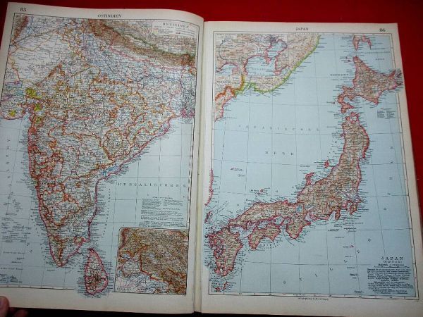 a417◇ 大型本　1938年　地図帳　ドイツ刊　日本地図　朝鮮　中国　アジア　Meyers Grosser Hausatlas　和本 古書 洋書_画像1