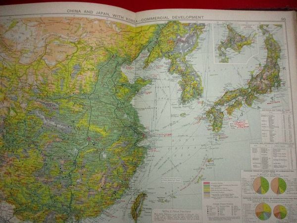 a419◇ 大型本 1926年 地図帳 PUTNAM'S ECONOMIC ATLAS 日本地図 朝鮮 中国 アジア 和本 古書 洋書の画像1