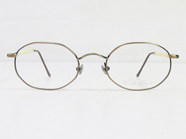 ∞ Wood-France ウッドフランス 眼鏡 メガネフレーム メタル 木製テンプル フルリム アンティークゴールド ホワイト フランス製 □H8の画像1