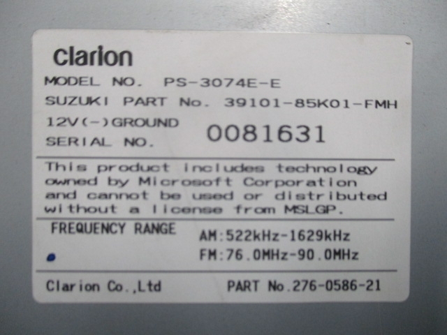 スズキ ラパン HE22S 純正 1DIN CD/FM/AM PS-3074E-Eの画像2