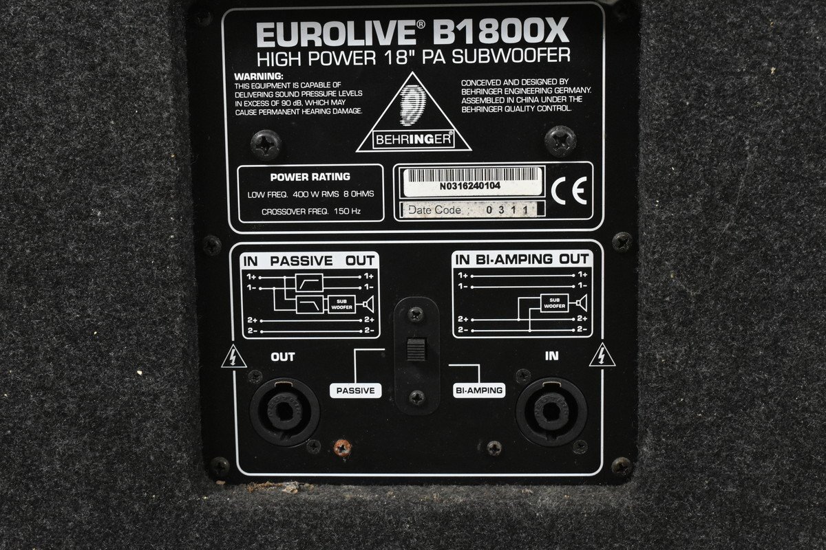 * BEHRINGER Behringer EUROLIVE B1800X subwoofer pair * juridical person sama only JITBOX use possibility *