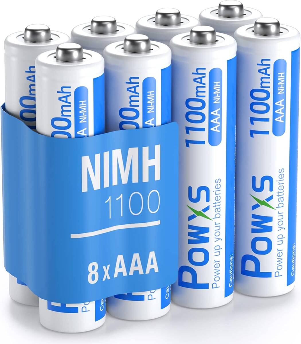 単4電池 8本 POWXS 単4電池 充電式 単四充電池 高容量 ニッケル水素電池 1100mAh 約1200回使用可能 ８本入り_画像1