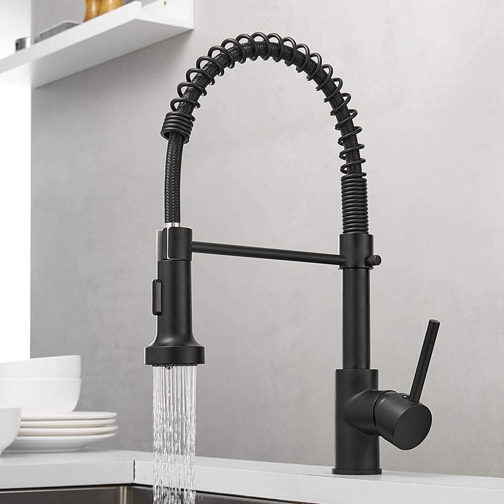 黒 Cooltens キッチン水栓, 台所コック、ブラシをかけられたニッケルの商業固体真鍮の単一のハンドルの単一のレバーの引きの水