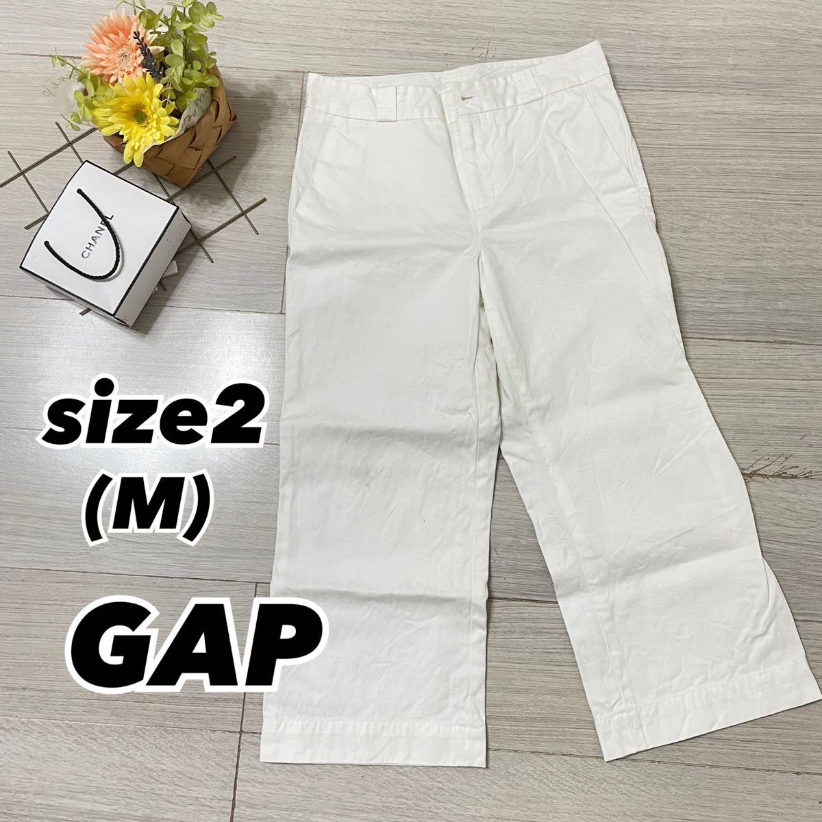 GAP ギャップ  パンツ コットン ホワイト 白 ストレートパンツ ワイドパンツ サイズ2 Mサイズ 春服