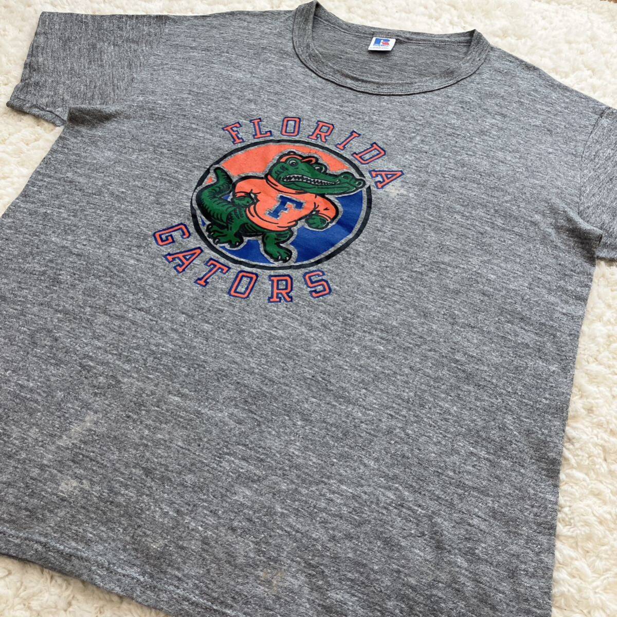 80s USA製プリントタグ RUSSELL ATHLETIC Tシャツ L ラッセルアスレティック 杢グレーの画像3