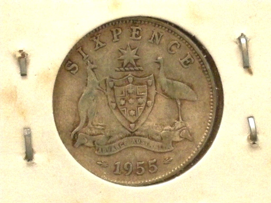 ◆オーストラリア◆6ペンス銀貨■1955年/1955 Australia Queen Elizabeth II Sixpence Silver Coinの画像1