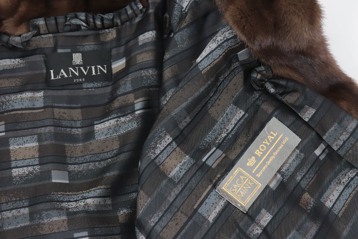 LANVIN ランバン × SAGAMINK サガミンク 毛皮 ファー コート 上着 ミンク ブラウン 系 × 裏地 総柄 フック開閉 レディース 3444-NA_画像4