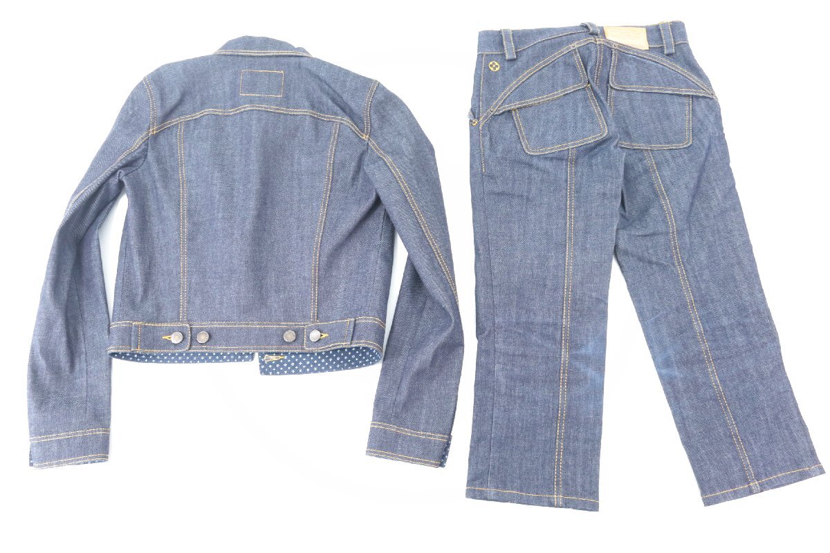 LOUIS VUITTON ルイヴィトン INVENTEUR TOILE DENIM セットアップ 上下 ジャケット パンツ 34 デニム インディゴ 系 黄色 ステッチ 3623-NA_画像2