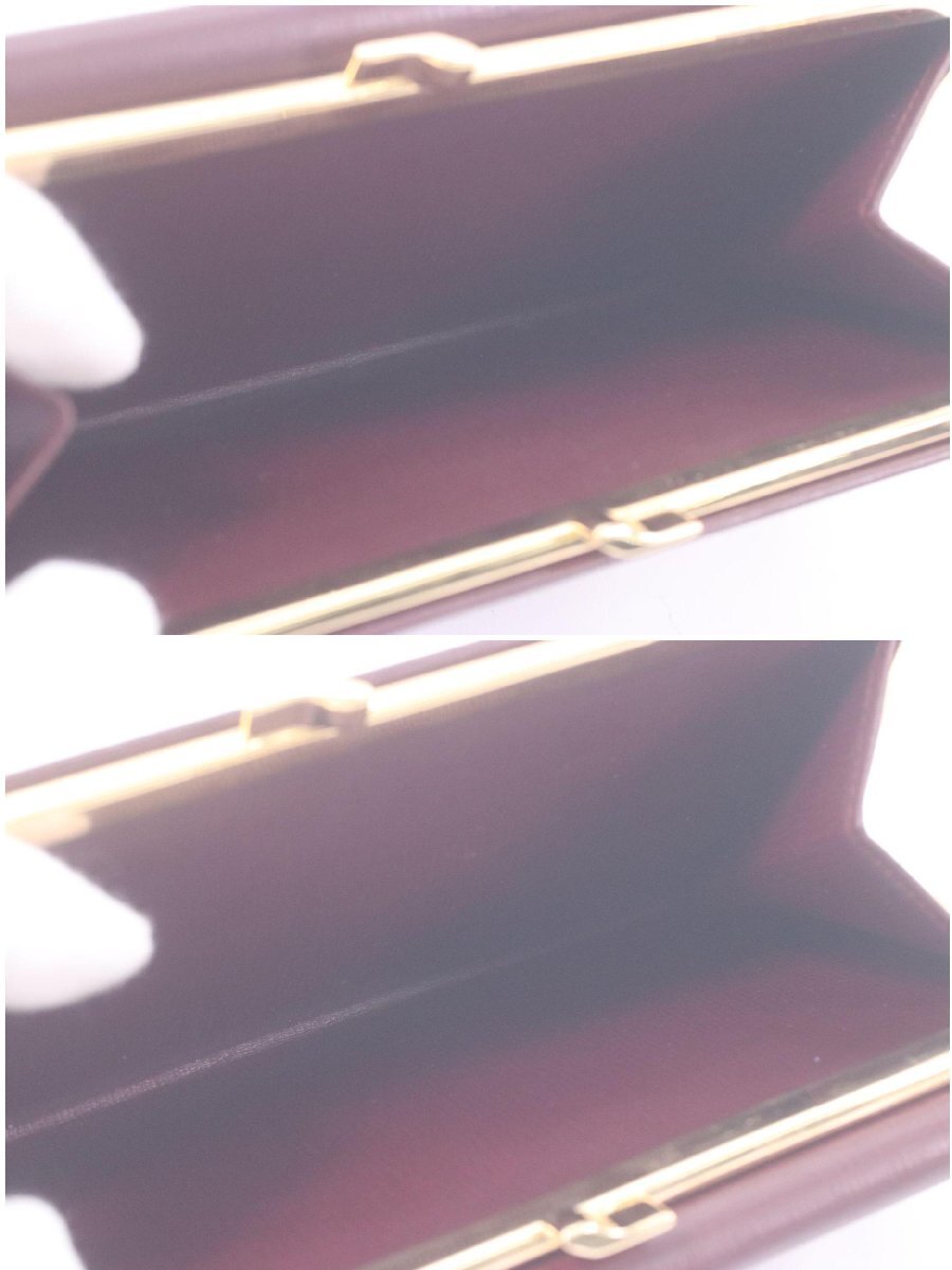 Cartier カルティエ マストライン 財布 ウォレット がま口 三つ折り ボルドー レザー 赤系 箱付き 3499-K_画像8